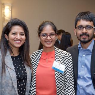 Three MBA internship students at the 2019 Business Mixer at the Coast Bastion Hotel